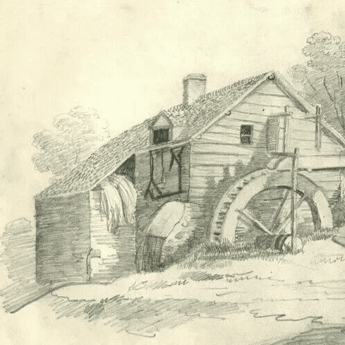 Vintage Pencil Original Drawing Landscape with a Watermill image 2