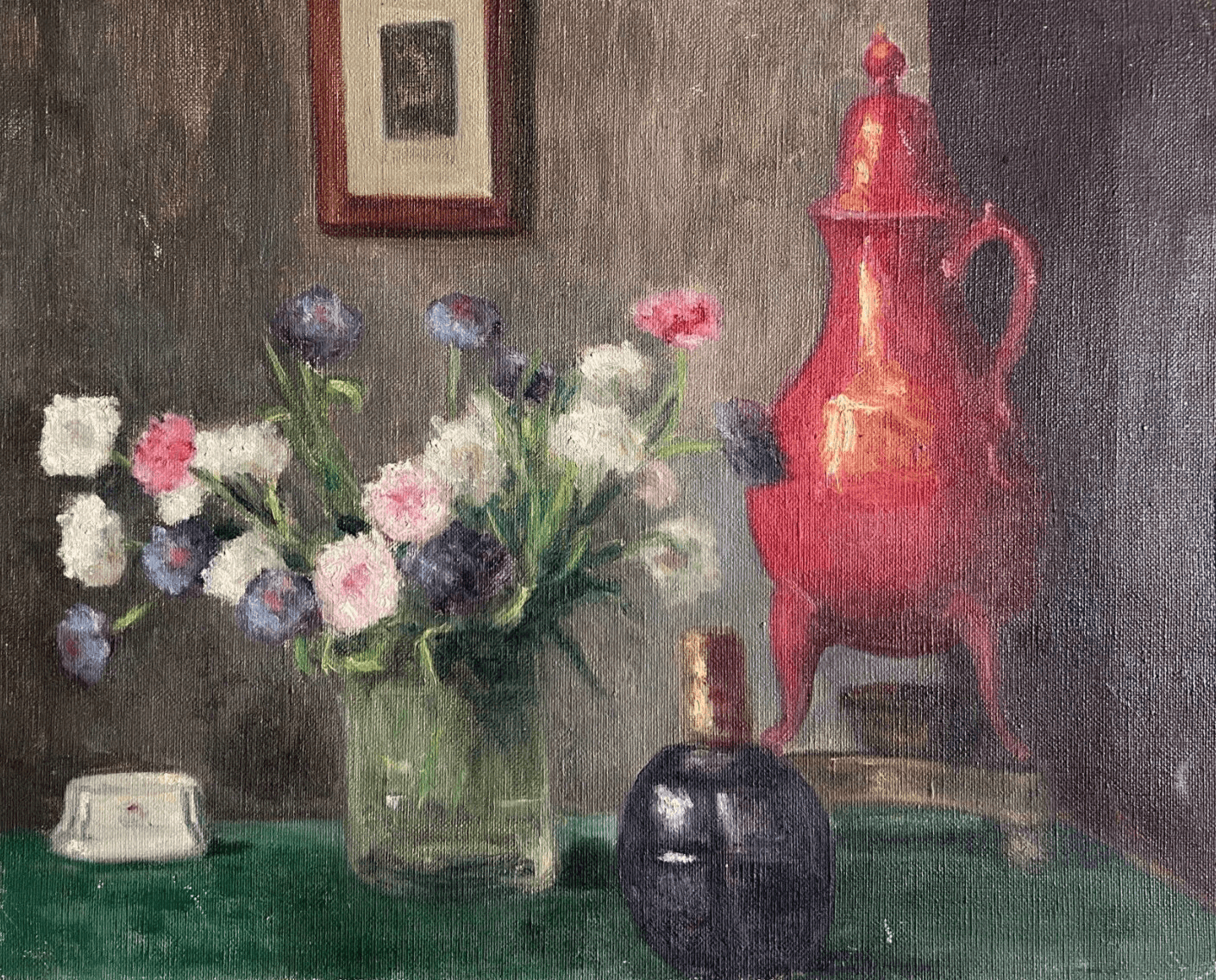 Antique Painting Original Floral, Flowers, Roses, Still Life, Drinks image 1