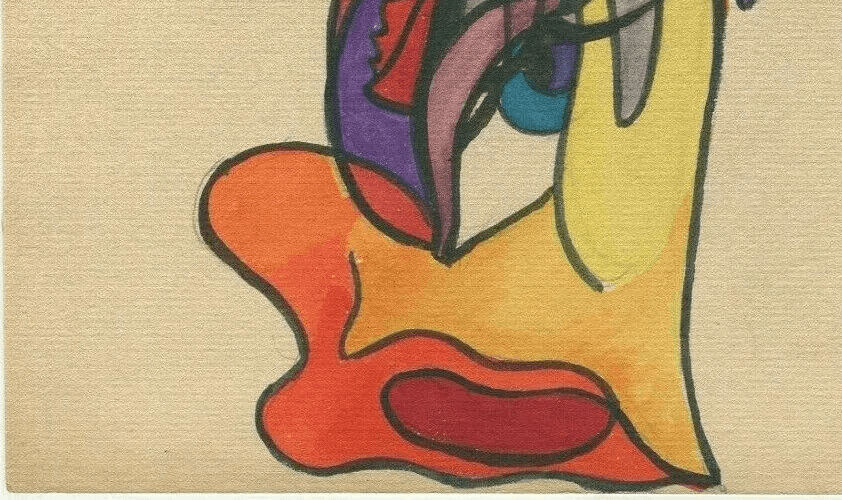 Vintage Original Modern Art Drawing Abstract Figure, Abstraction, Eye image 3