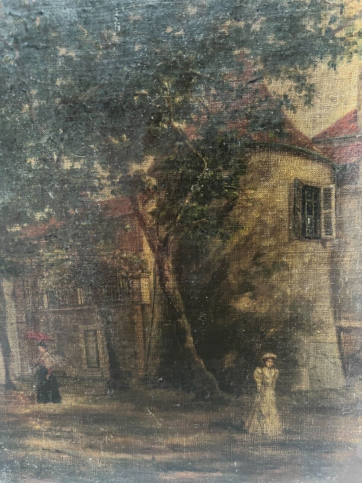 Antique Original Painting 19th century, Women, Cityview, Castle, Life, Trees image 2