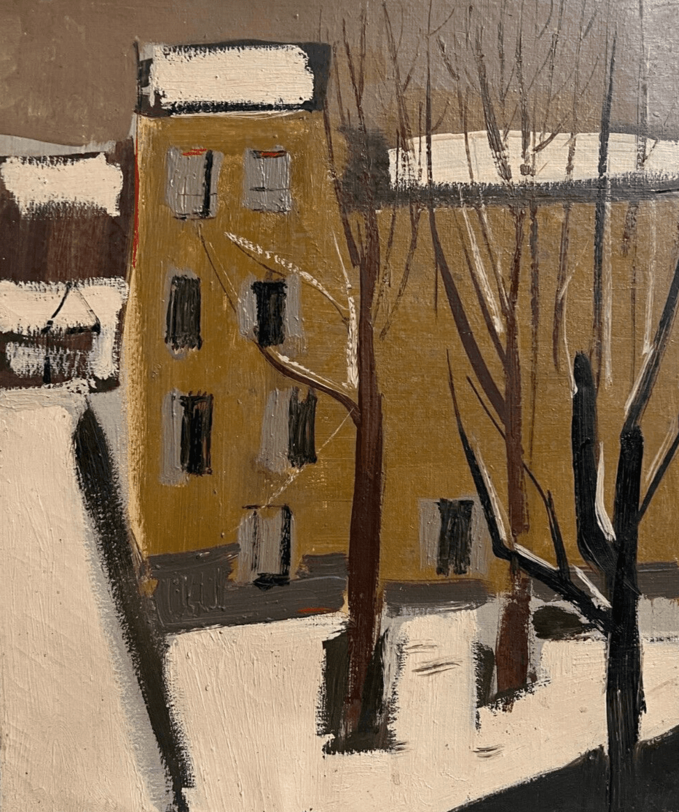 Antique Original Painting Cityview, Street, House, Tree, Landscape signed image 1