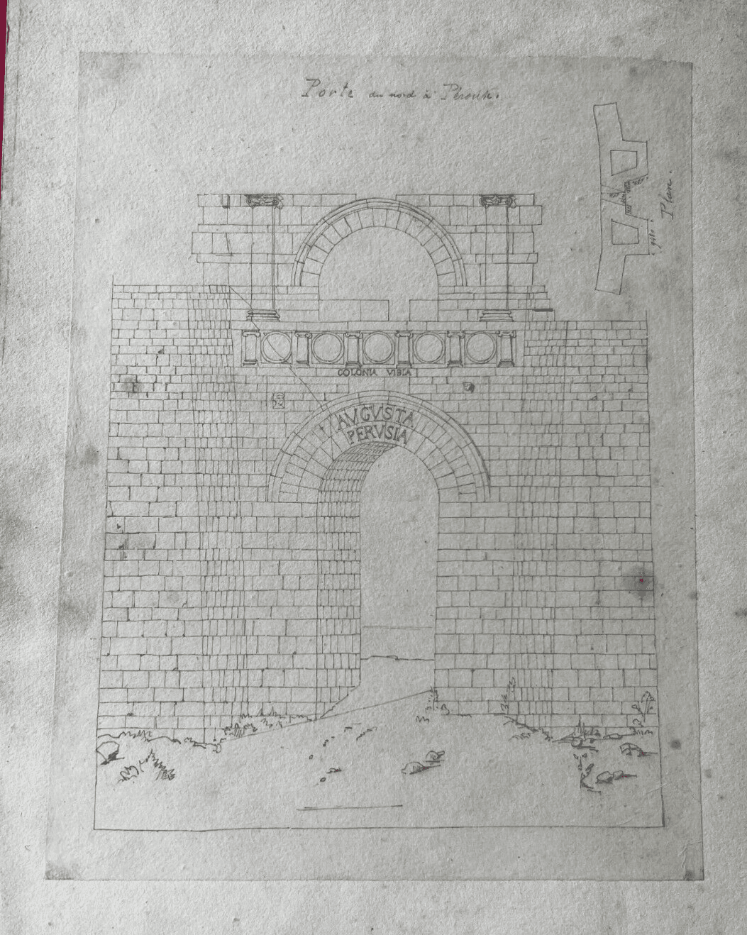 Drawing 19th century Original Antique Pencil North Door, Perouse, Architecture image 5