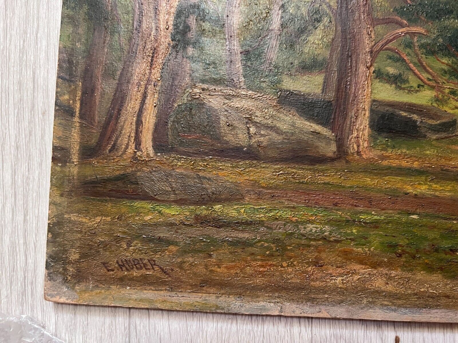 Original Painting signed, Landscape, Family, Kids, Forest, Trees image 3