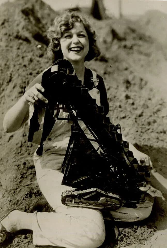 Vintage Photography Original Woman with Sand Digging Machine 1920 image 1
