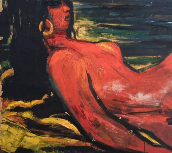 Expressionist Painting Original Red Nude Woman Portrait image 4