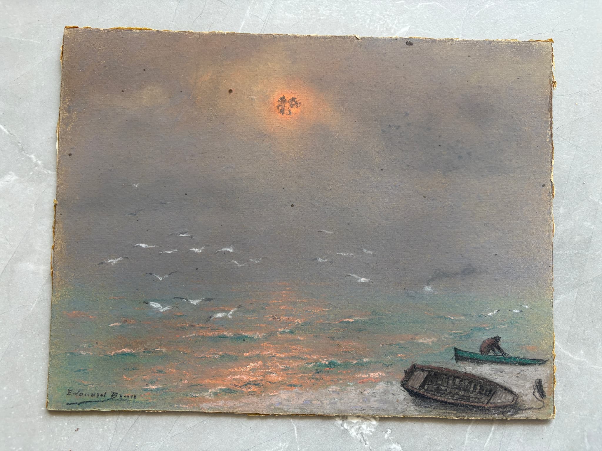 Seascape Maritime Painting Boat with Man, Seascape Édouard BRUN (1860-1935) image 1