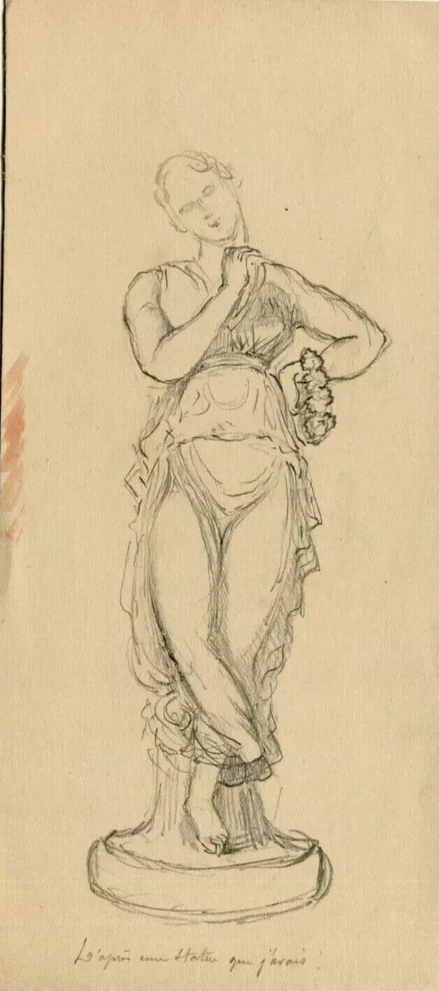 Antique Drawing Original Woman Statue Portrait image 8
