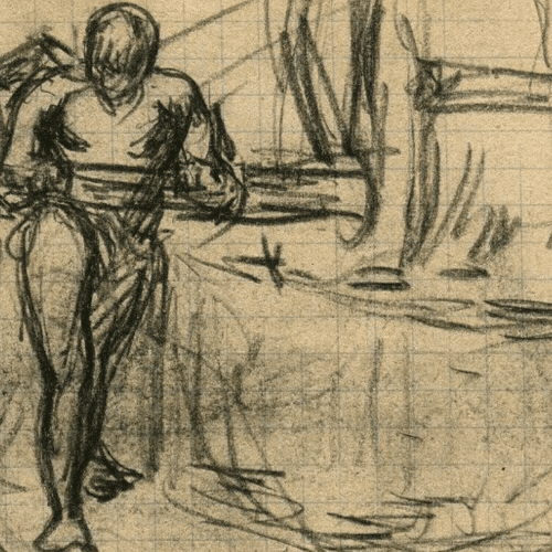 Vintage Original Pencil Drawing Sketches Figures, Race, Military Artwork image 2