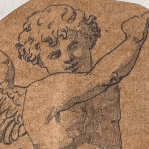 Antique Original Drawing Putti, Angel Portrait 19th century image 2