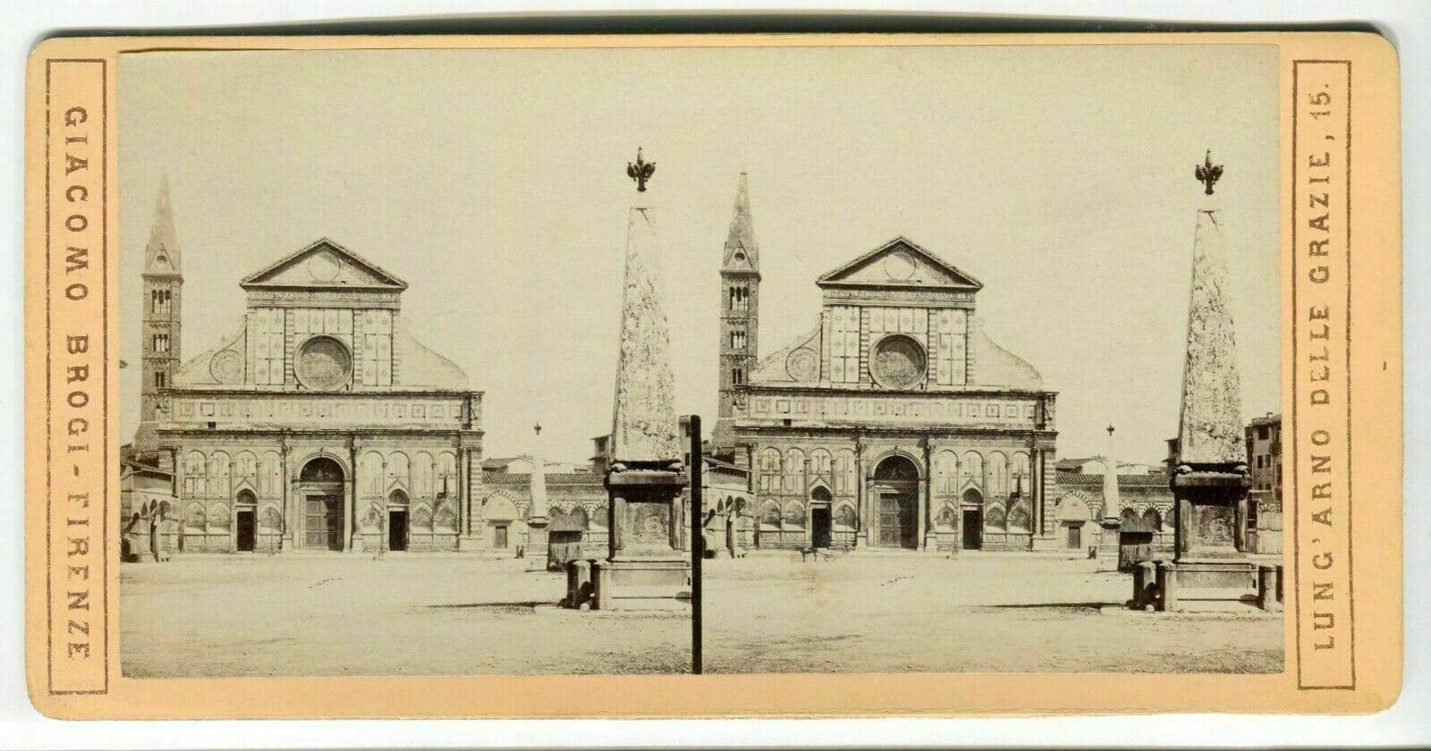 Vintage Stereoview Giacomo BROGI - Florence Chiesa di S.Maria Novella c. 1870 image 1