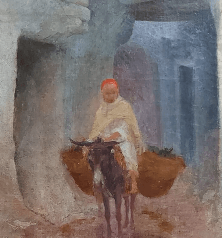 Antique Painting Original Oil Orientalist Signed Charles GODEBY Man, Donkey image 2