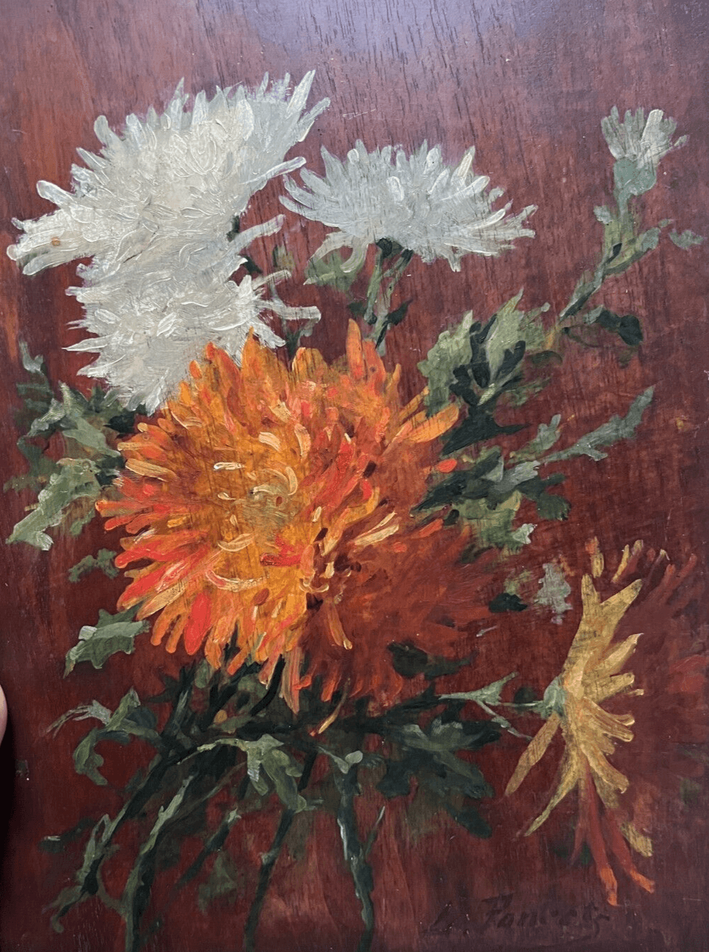 Antique Painting Original by Léopold PONCET (1868-1935) Aster Bouquet image 1