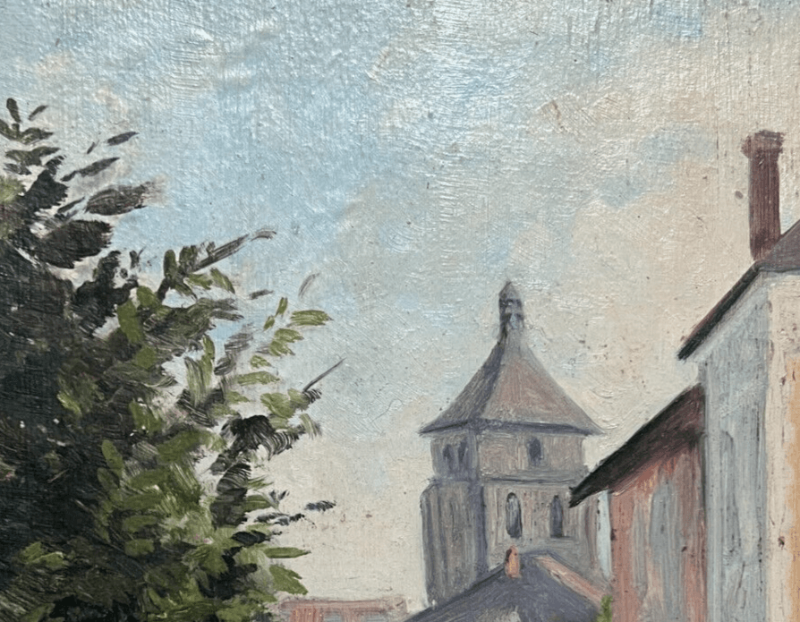 Antique Original Painting Landscape, Village, Trees, Forest signed image 3