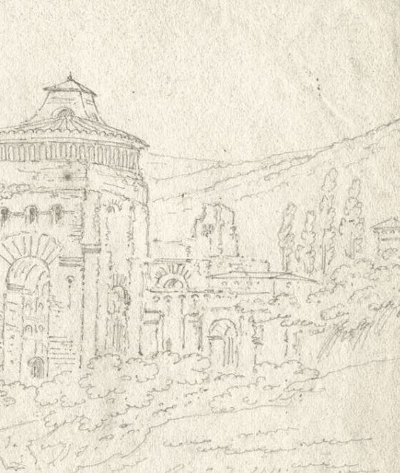 Antique Pencil Drawing Landscape 19th century Building and Boat image 4