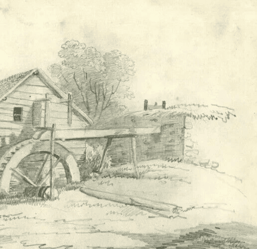 Vintage Pencil Original Drawing Landscape with a Watermill image 4