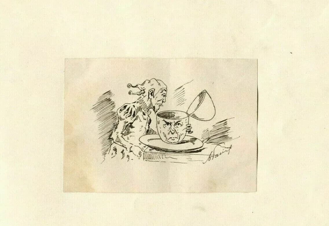 Antique Ink Drawing 19th century - Joker Caricature, Vintage Caricature Art image 4