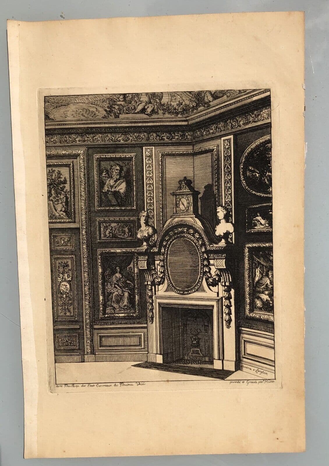 Antique Original Etching Jean MAROT Mariette, Fireplace, Architecture x7 image 3