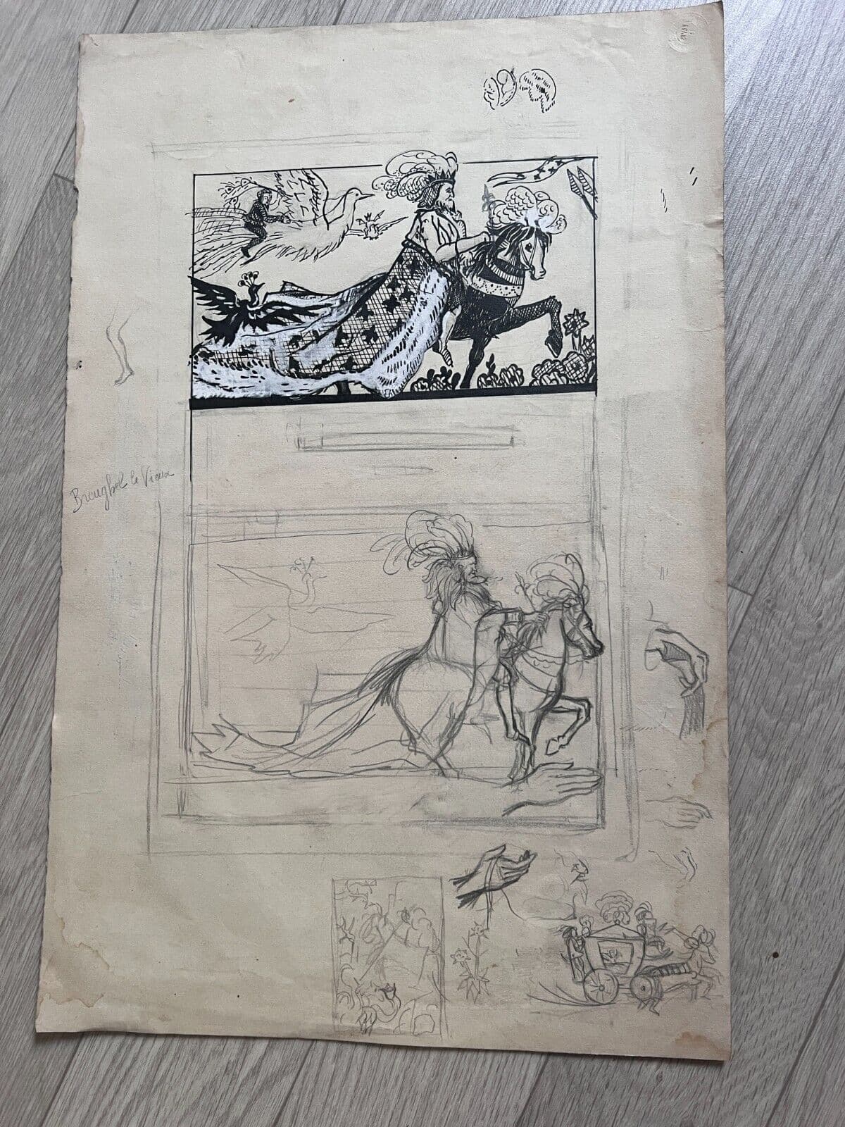 Antique Drawing Original Man, Horse, Woman, Illustration, Sketch Persian Tales image 4
