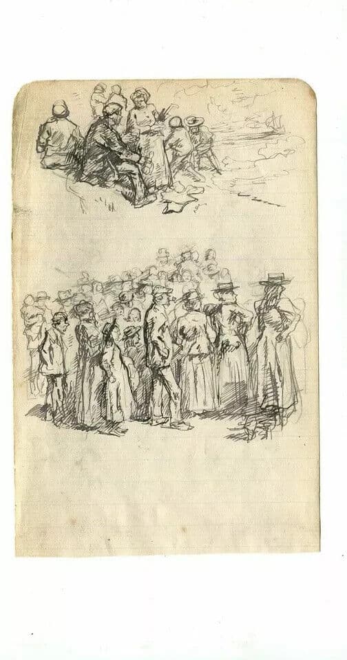 Vintage Ink Drawing Impressionist Family and Children Figures image 4