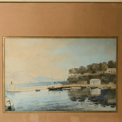 Vintage Drawing Original Maritime Landscape Boats, Salon Tuileries 1936 Signed image 1