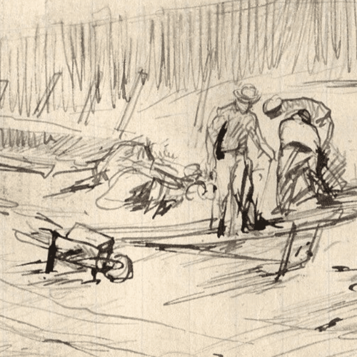 Antique Ink Original Drawing Marin Figures, People Working Artwork image 3