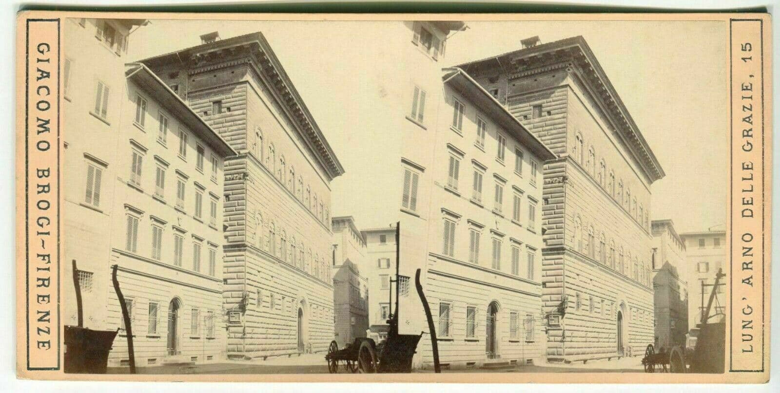 Vintage Stereoview Photograph Giacomo BROGI - Florence. Palazzo Strozzi c .1870 image 1