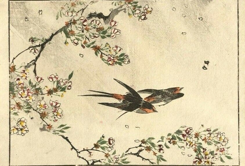 Japanese Antique Print - Flowers and Birds c. 1830 Asian Art Print Ukiyo-e image 1
