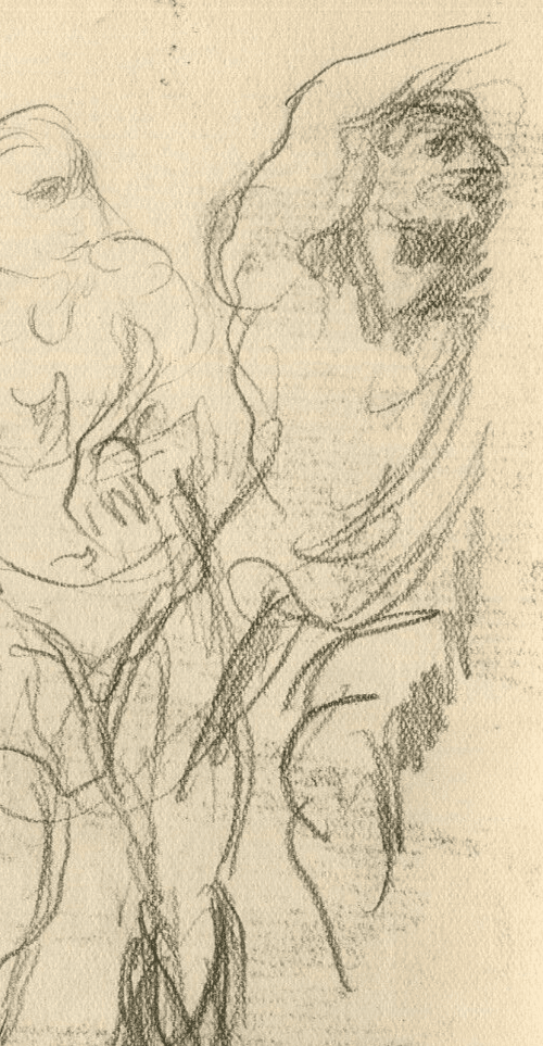 Antique Pencil Drawing Original Sketch Figures, Michel Ange Artwork, Signed image 3