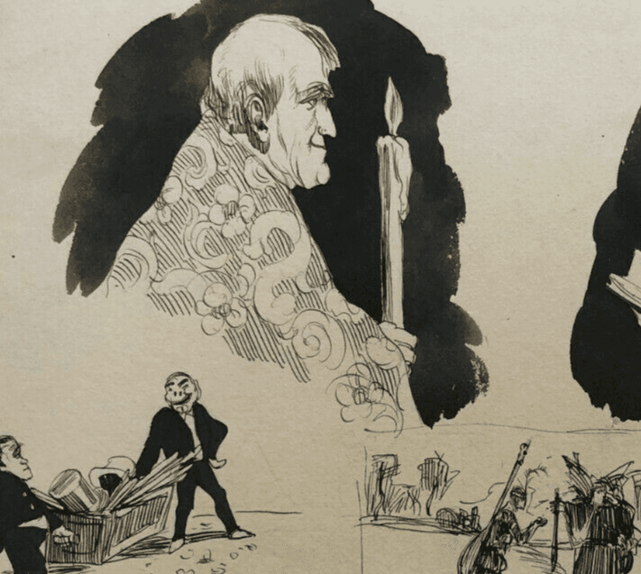 Antique Ink Drawing 19th century Priest, Religious, Scene de Genre image 2