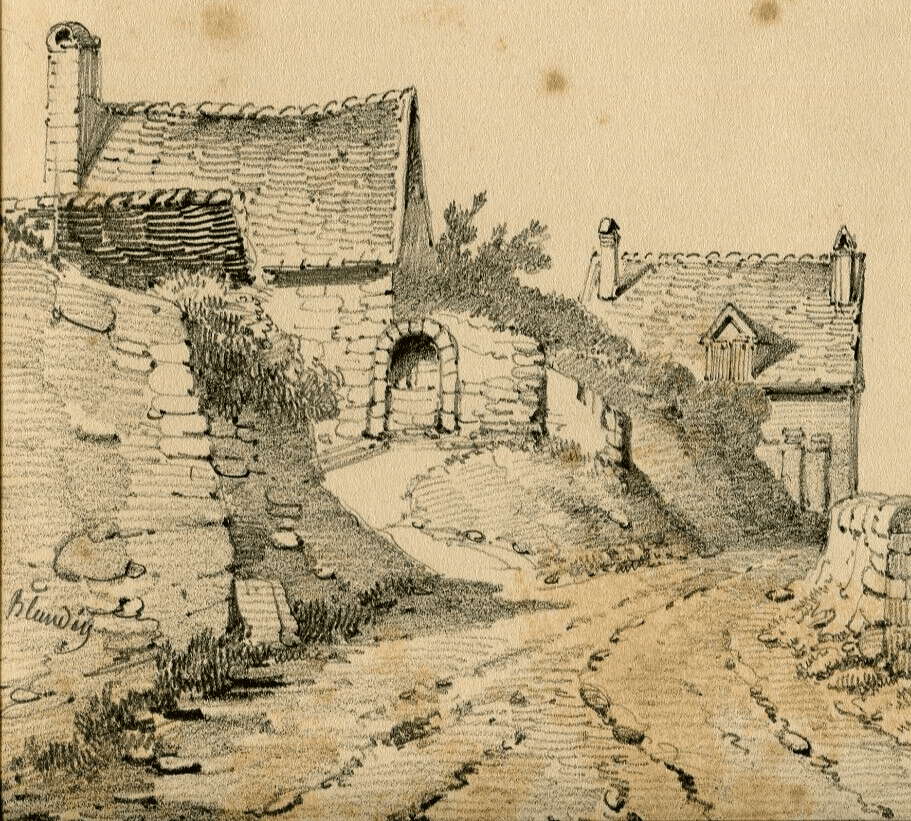 Antique Drawing signed Armand BLANDIN Landscape Vouvray, Bonne Dame 1866