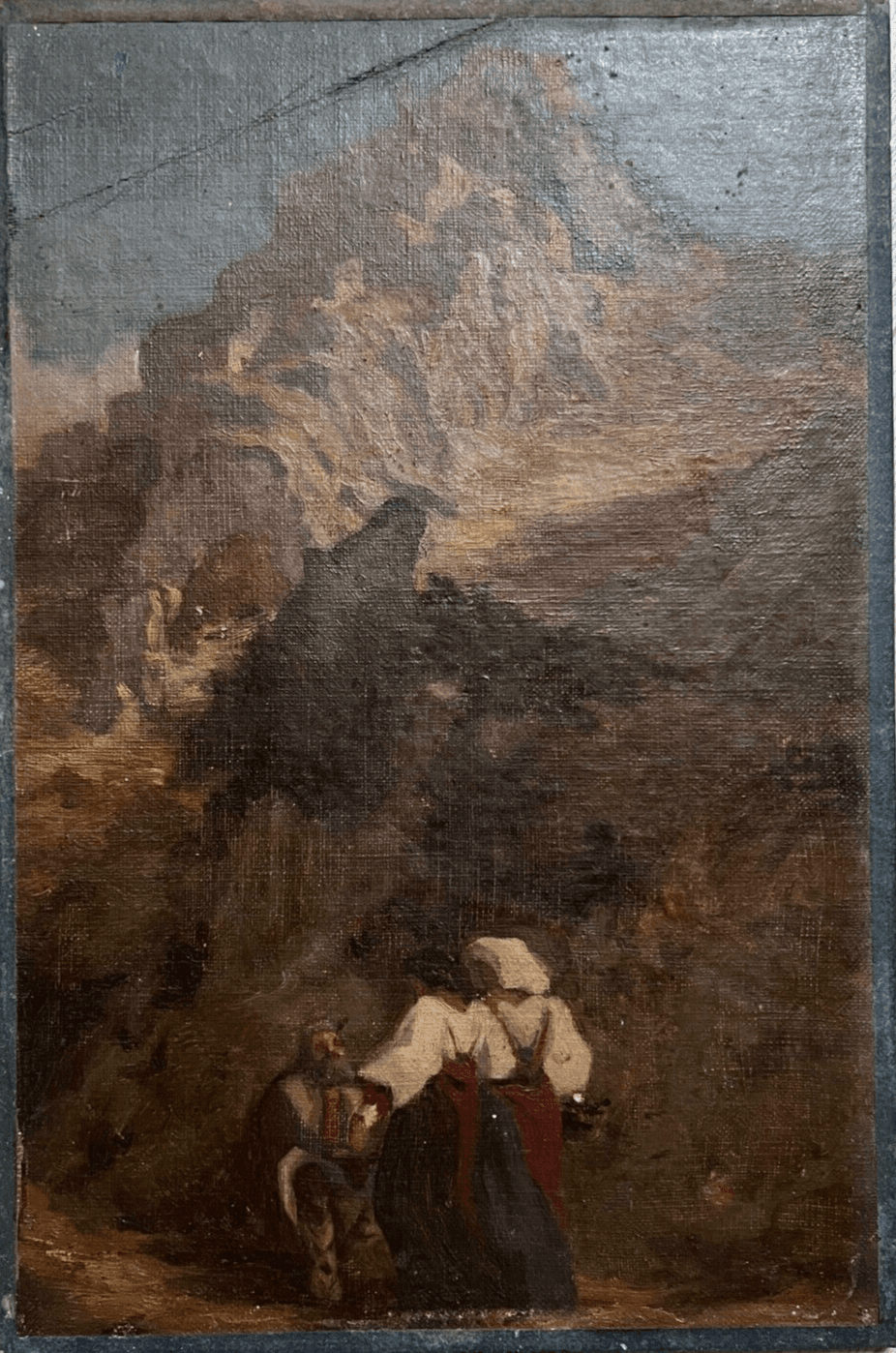 Antique Painting Original 19th century Religious, Women, Mountain, Landscape image 6