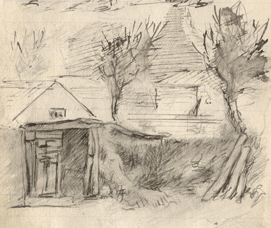 Antique Ink Drawing Original Sketch of a Farm and House image 2
