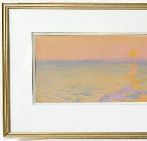 Vintage Drawing signed Marius ROBERT (1885-1966) Sunset Landscape by the Sea image 3