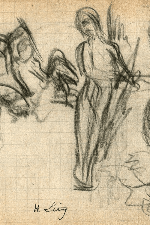 Vintage Pencil Drawing Original signed Sketch Figures, Horse image 4