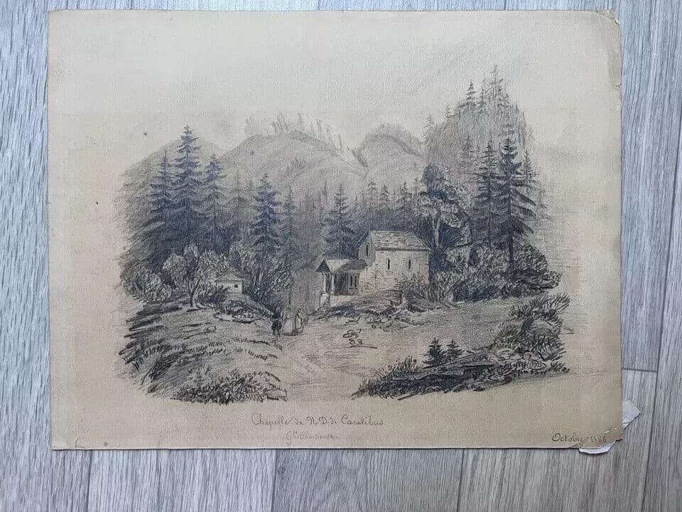 Antique Original 19th century Drawing Landscape Casalibus Grande Chartreuse image 7