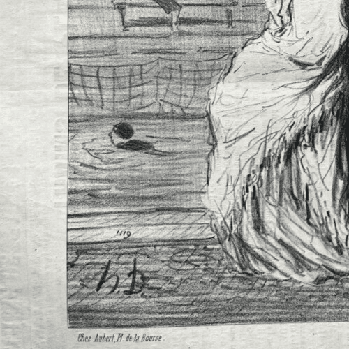 Antique Print 19th century Daumier, les Baigneuses, Baronne image 5
