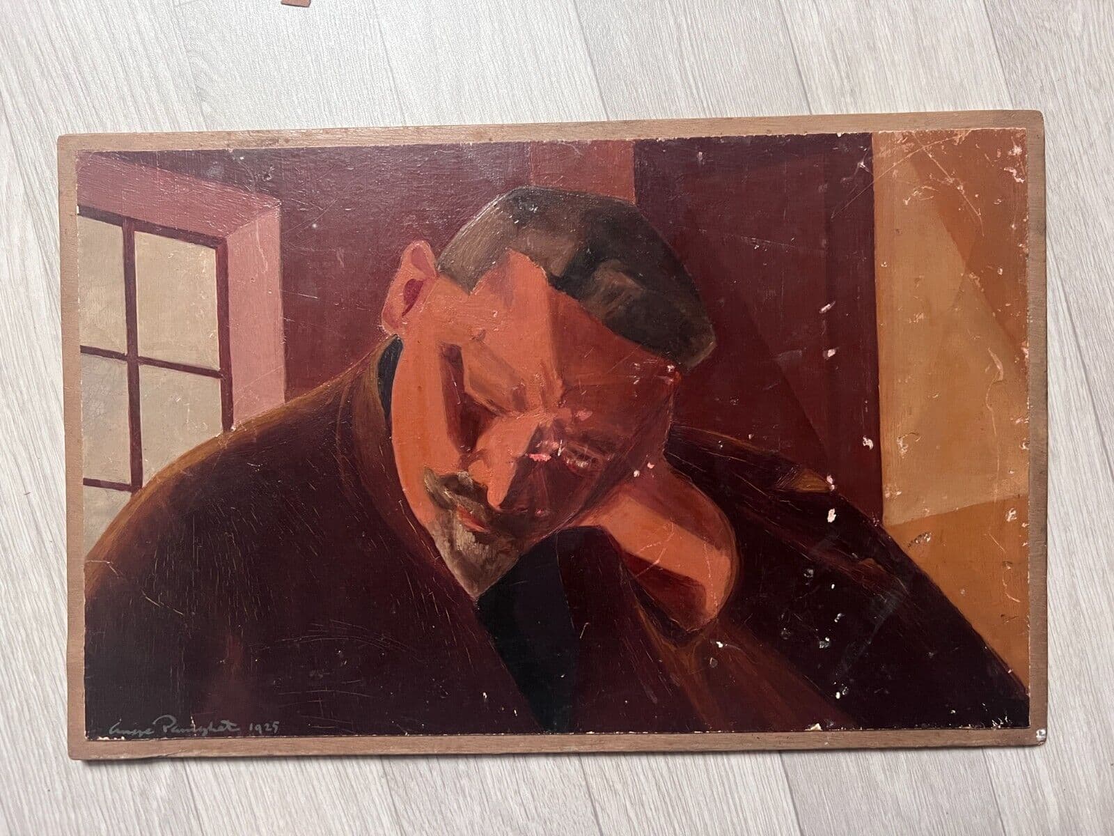 Antique Original Painting Red Man Portrait Sleeping image 6