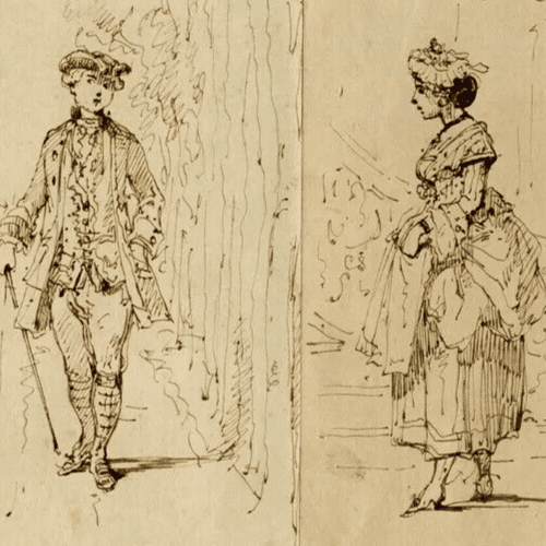 Antique Ink Original Drawing 19th century Portrait Man and Woman image 1