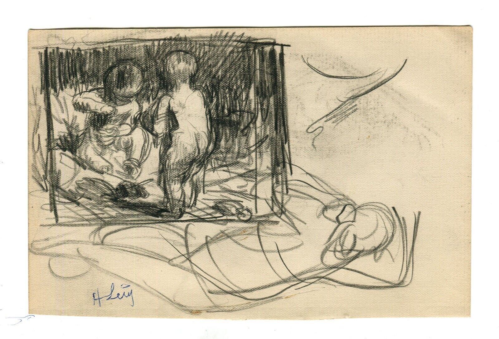 Vintage Pencil Drawing Original signed Putti and Sketches image 6
