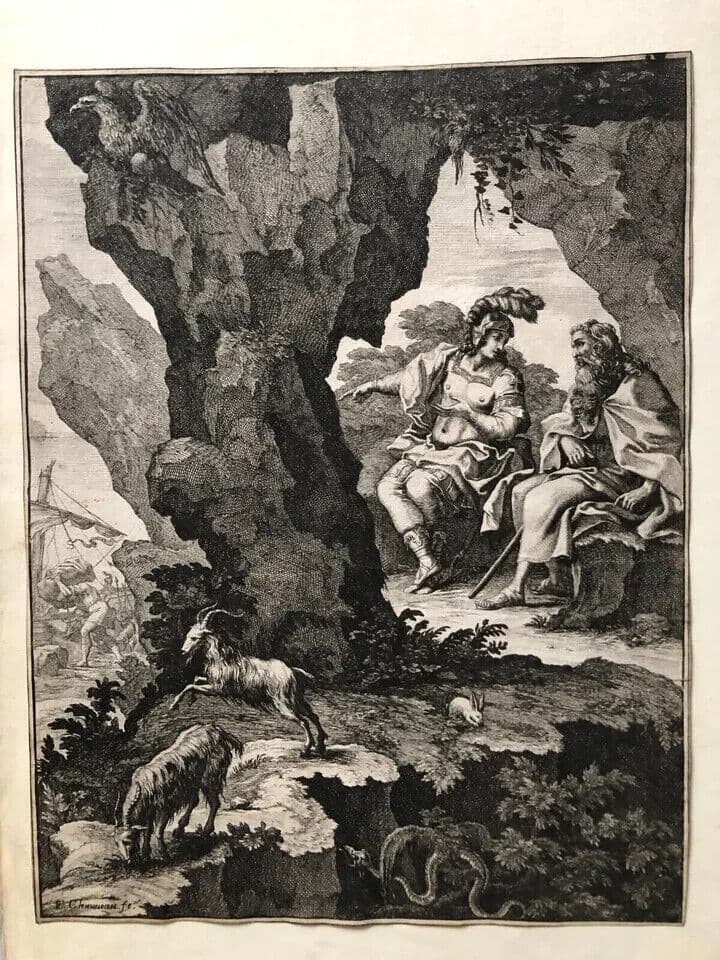 Antique Original Etching François CHAUVEAU (1613-1676) Bible, Goats image 2