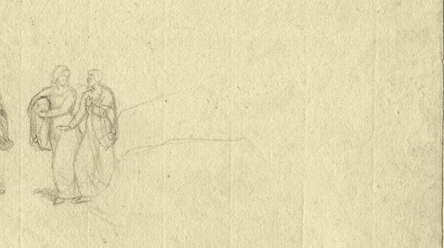Vintage Pencil Drawing Original Allegorical Antiquite People, Men image 5