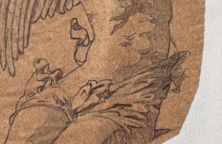 Antique Original Drawing Putti, Angel Portrait 19th century image 4