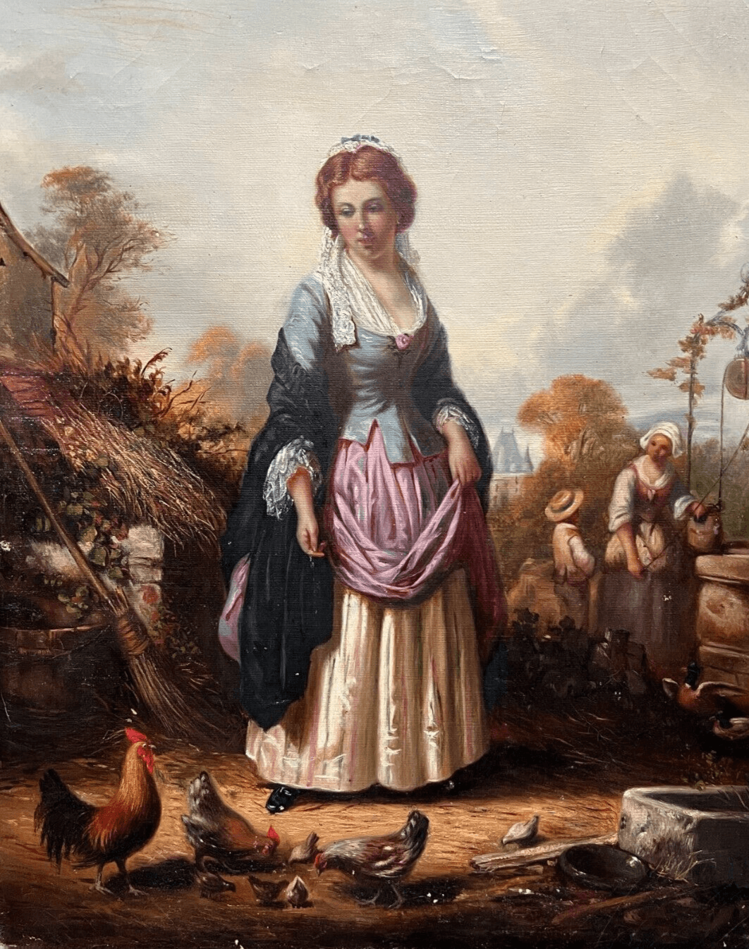 Antique Painting Original Portrait, Woman, Farmer 19th century Durand-Ruel