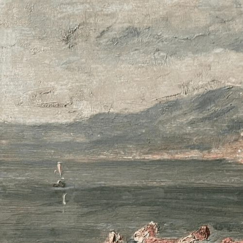 Antique Original Painting signed Eugene BOUCHE Seaview, Boat, People image 4