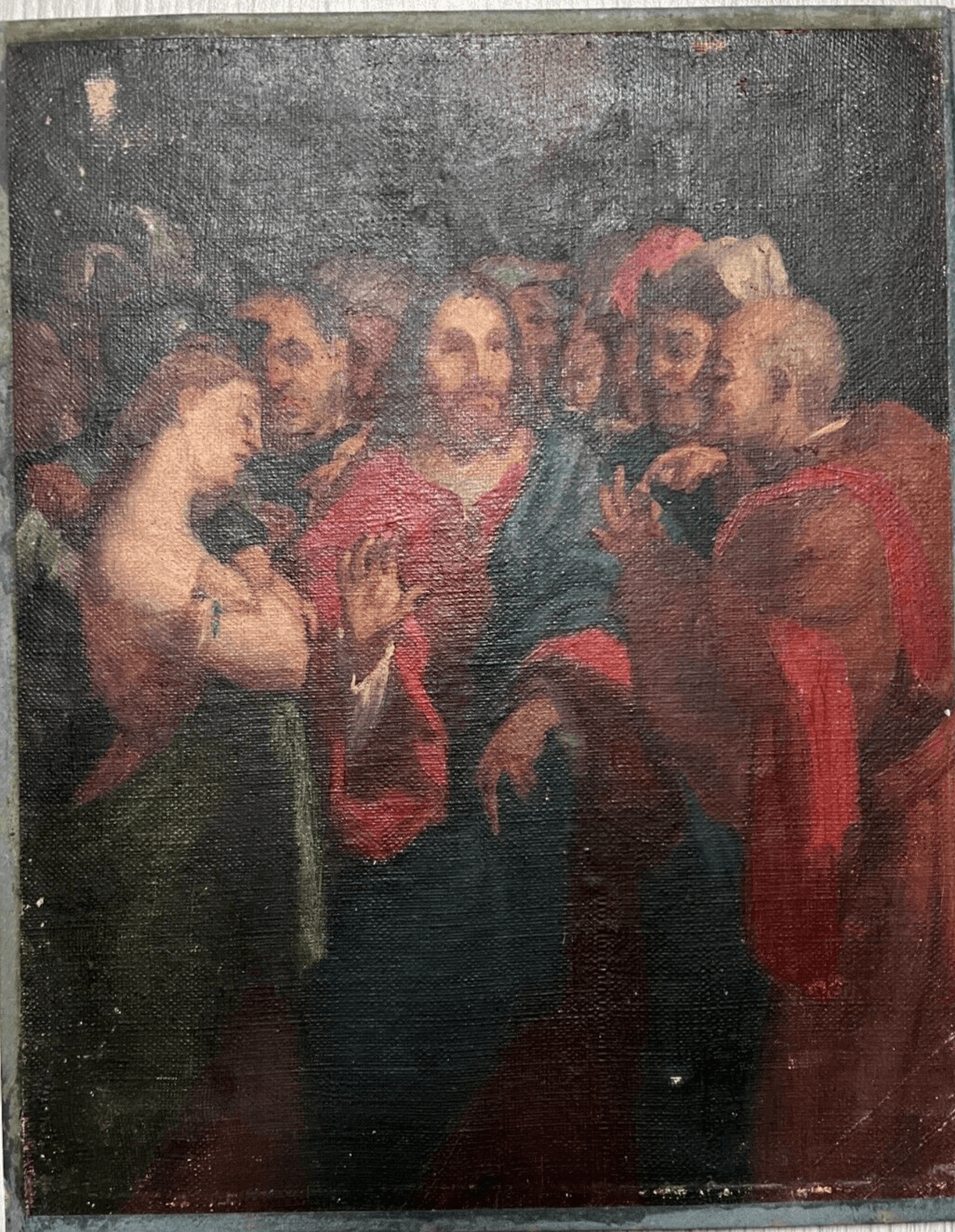 Antique Painting Original 19th century Religious Christ, Apostles image 5