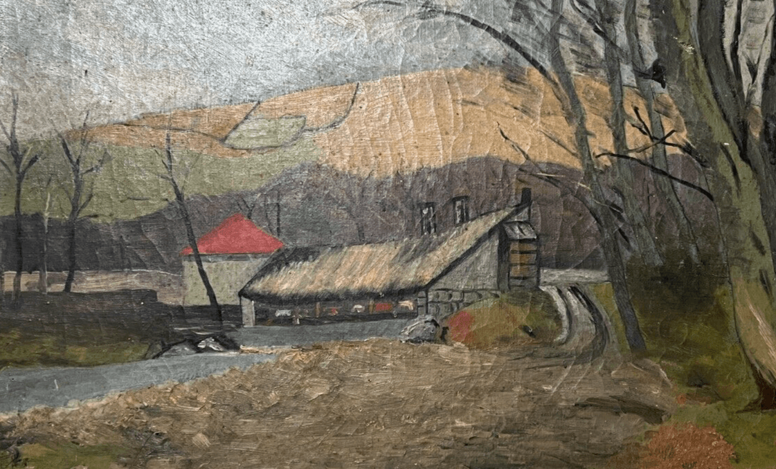 Antique Oil Painting Olivier BOURSIER (XX) Village Landscape, Trees image 5