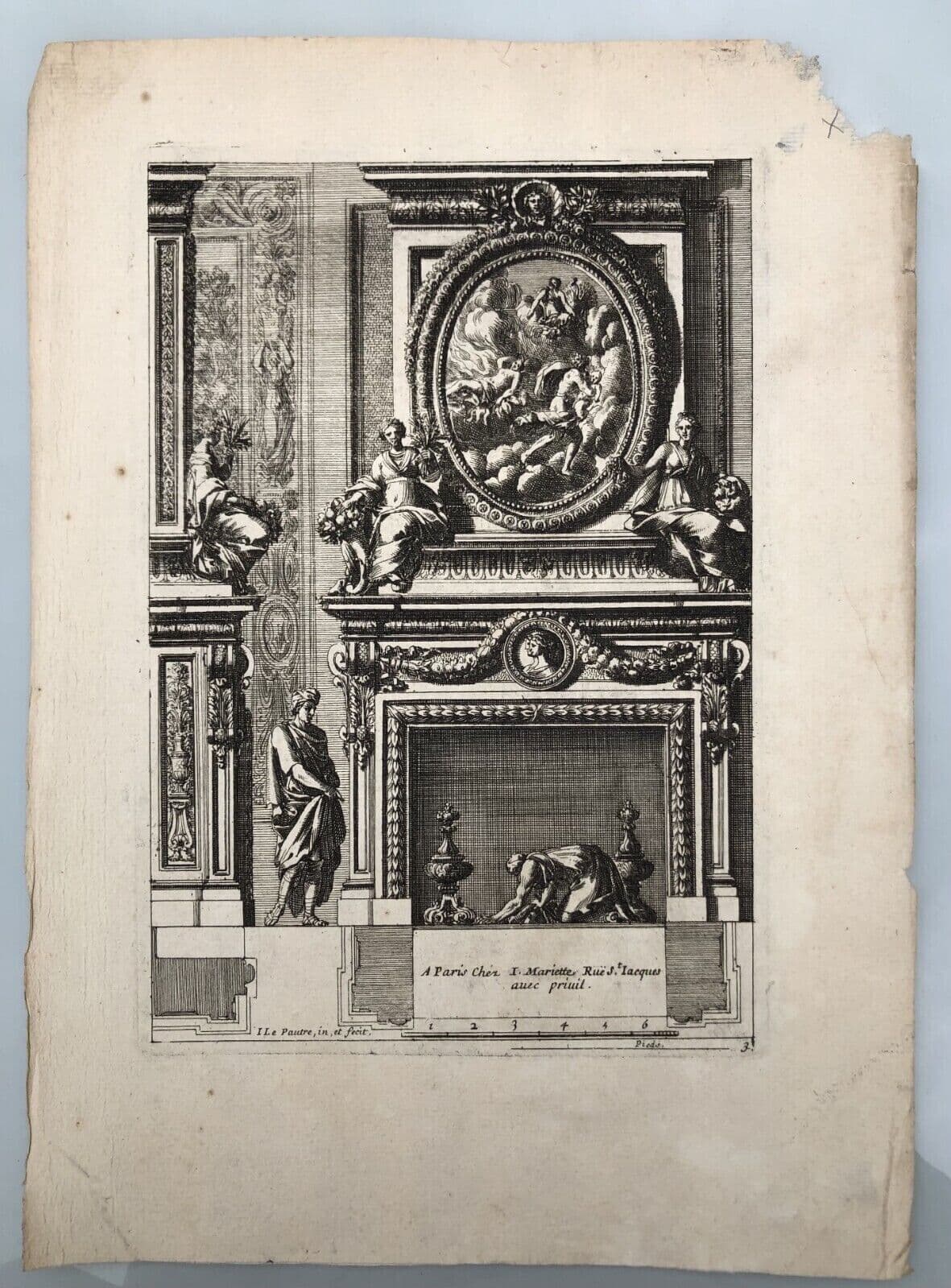 Antique Original Pierre Jean MARIETTE (1694-1774) Doors Fire Places x7 Etching image 3