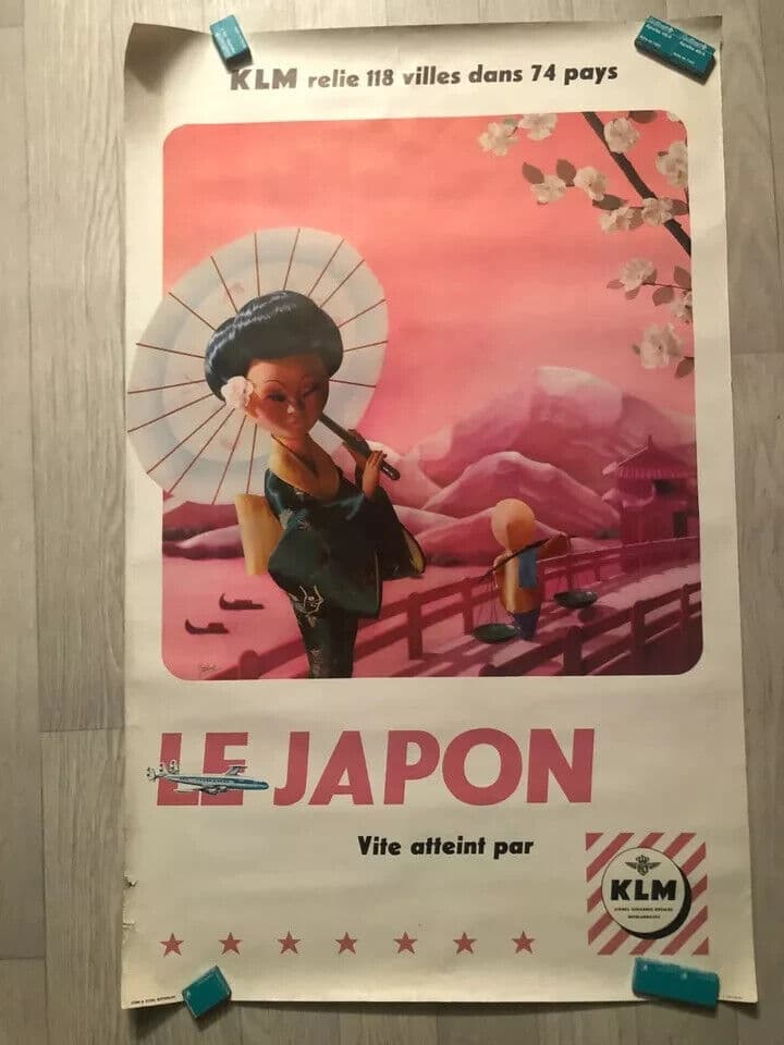 Vintage Poster Japan by KLM LEESINK Travel Advertising circa 1950 Asian Art image 2