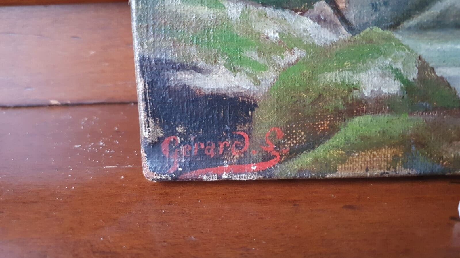 Antique Painting Original Landscape, Forest, Trees, Rocks signed image 7