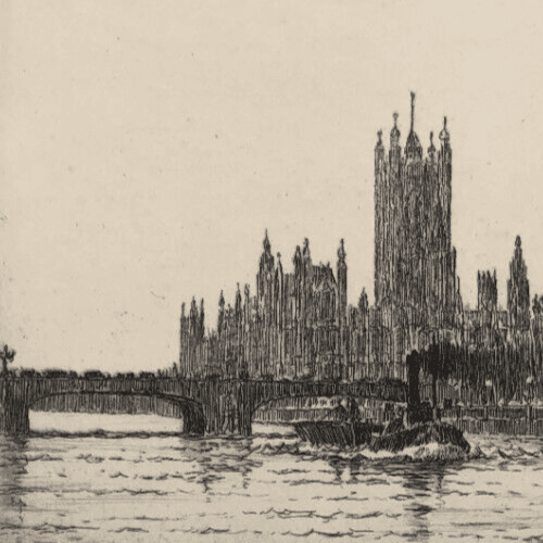 Vintage Etching Original Architecture, Cityview, Webmeister signed Architectural image 4